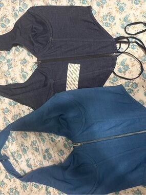 Urban Outfitters Zip-Front Crop Tank Duo - Navy and Blue Bundle -Medium